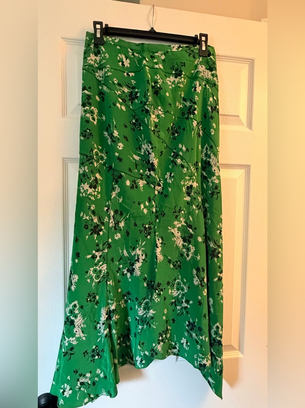 Asymmetrical hem silk floral skirt
